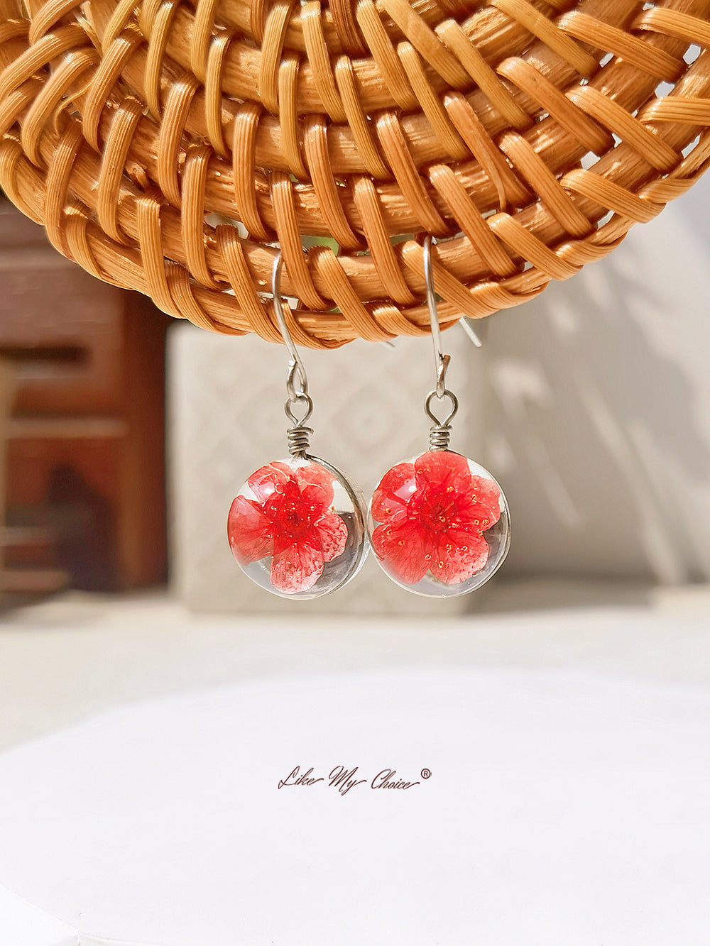 Σκουλαρίκι Cherry Blossom Glass Ball Floral Nature Dangl