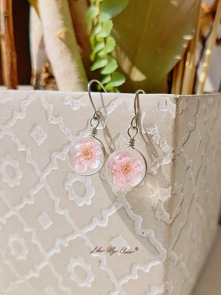 Kirschblüten-Ohrring, Glaskugel, Blumen-Natur-Ohrring