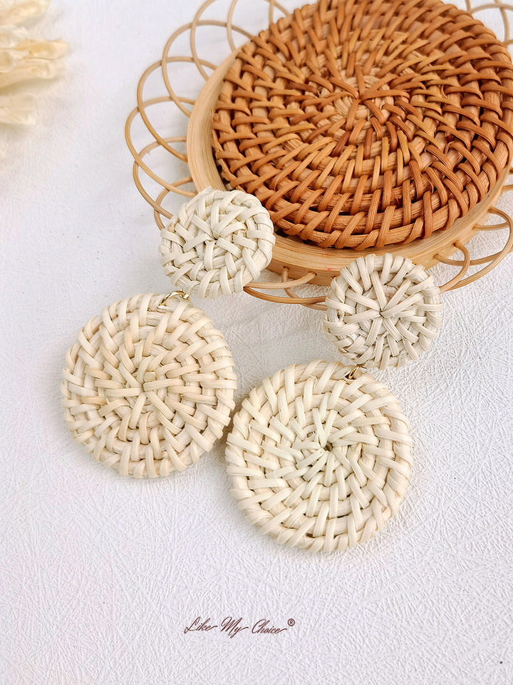 Handgefertigte Ohrringe aus gewebtem Bambus im Vintage-Stil