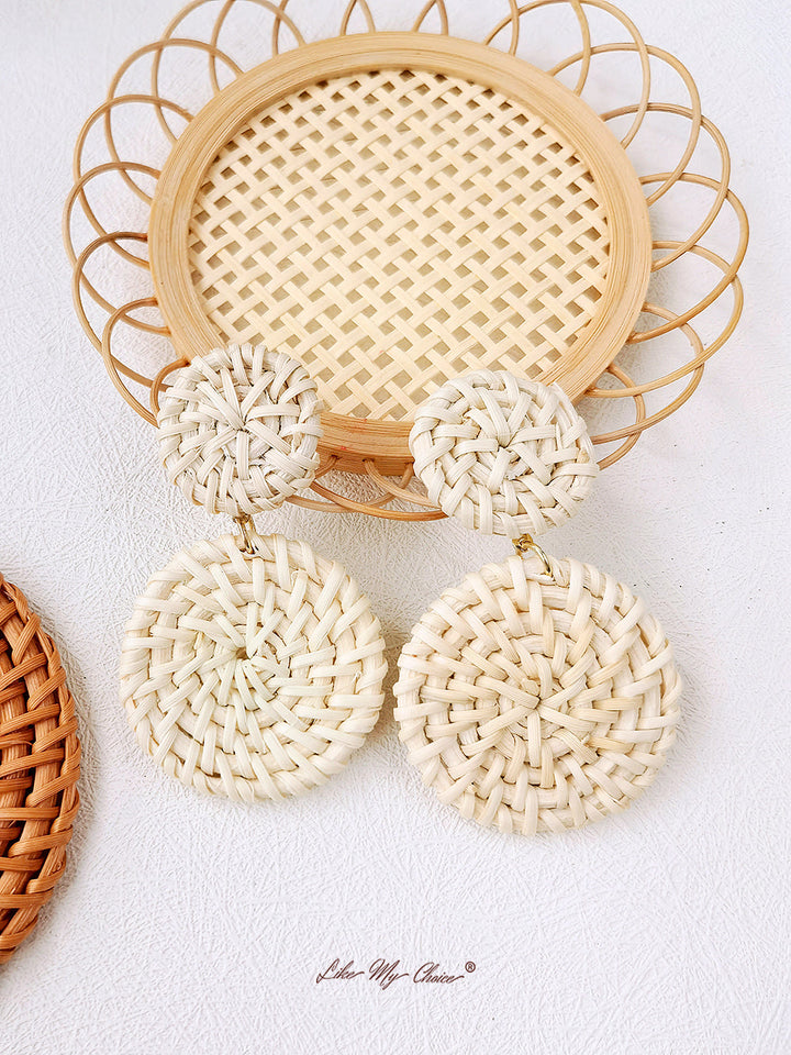 Handgefertigte Ohrringe aus gewebtem Bambus im Vintage-Stil