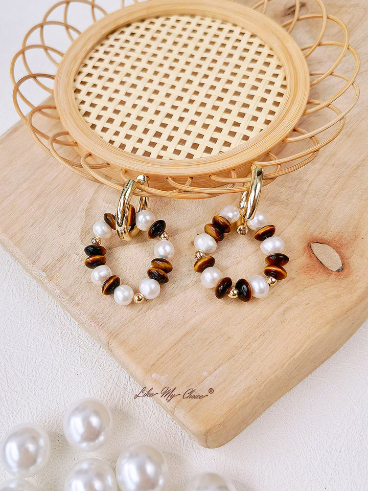 Vintage náušnice s velkým kruhem skutečné perly