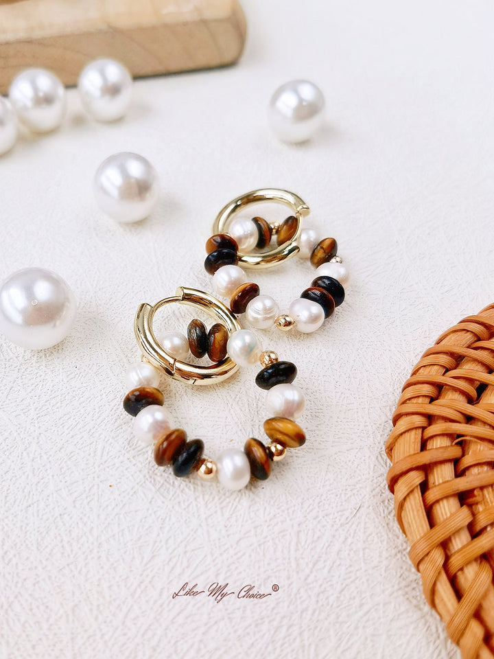 Pendientes vintage de círculo grande con perlas reales