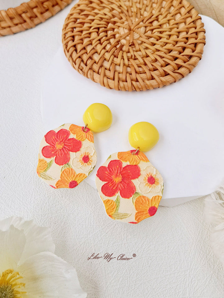 Red Sun Flower Drop Earrings