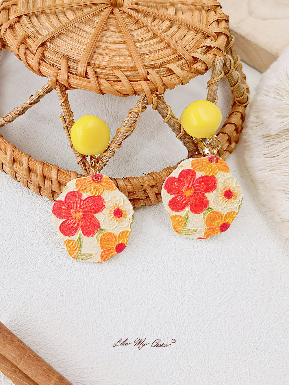 Red Sun Flower Drop Earrings