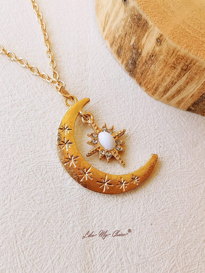 Bohemian Moon & Star Opal halskæde