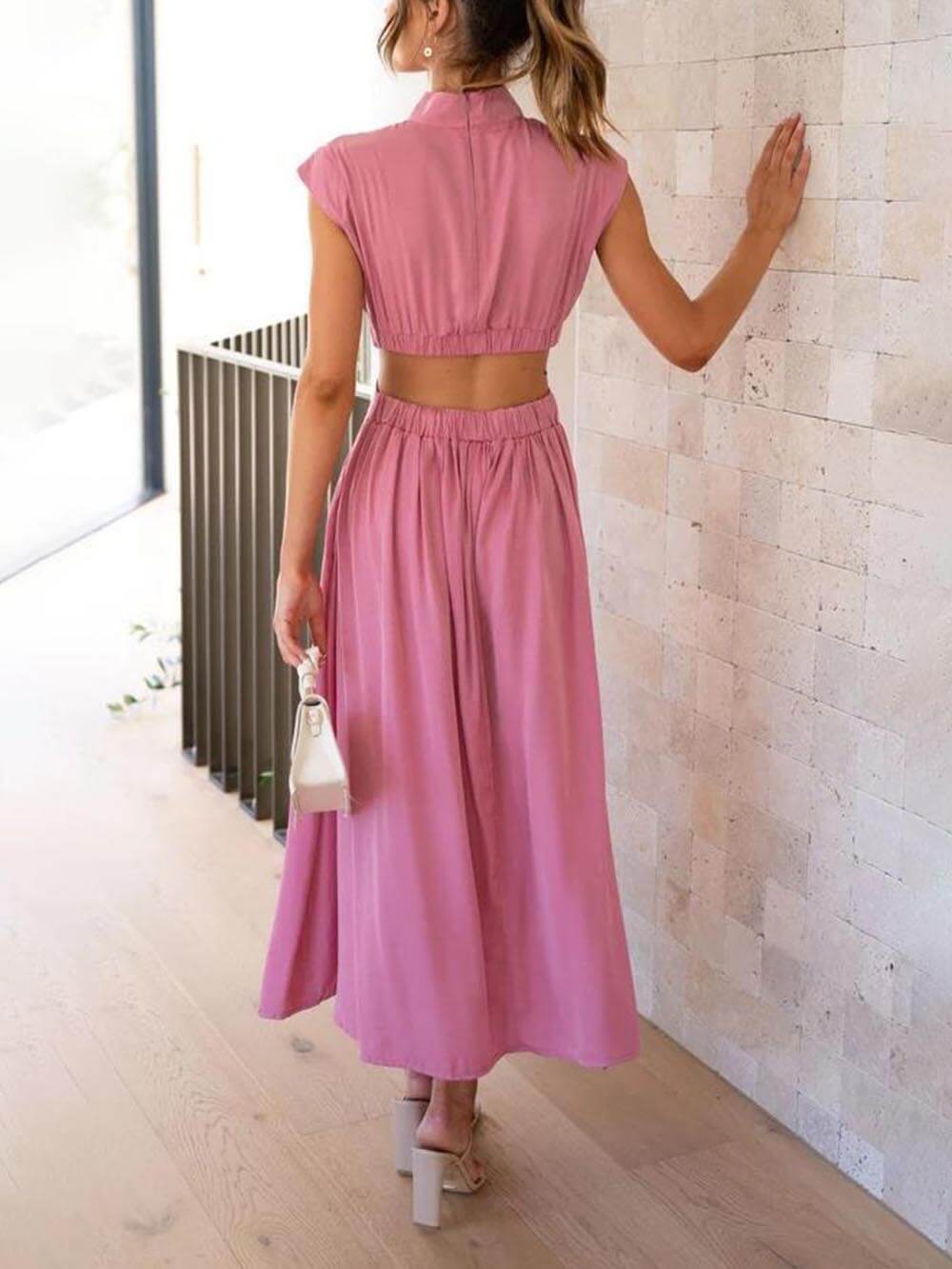 Cutout Waist Pocketed Vacation Midi Dress