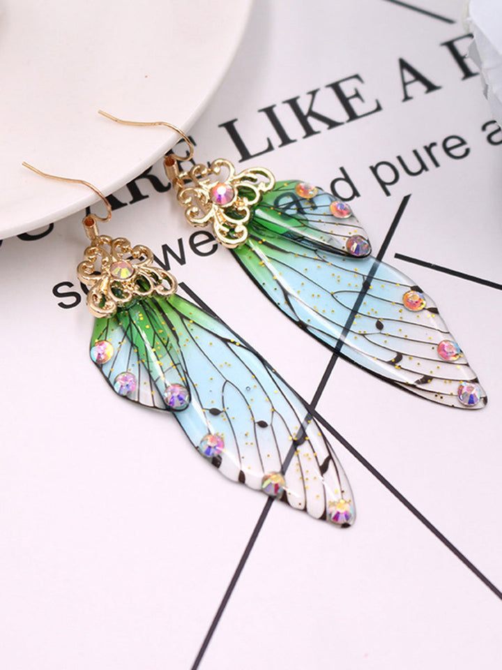 Butterfly Wing Grön Rhinestone Cicada Wing Crystal örhängen