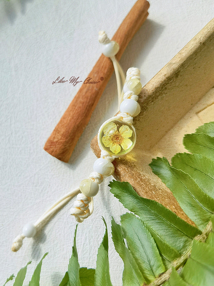 Pulsera trenzada de cerámica con piedra del tiempo de flor de cerezo