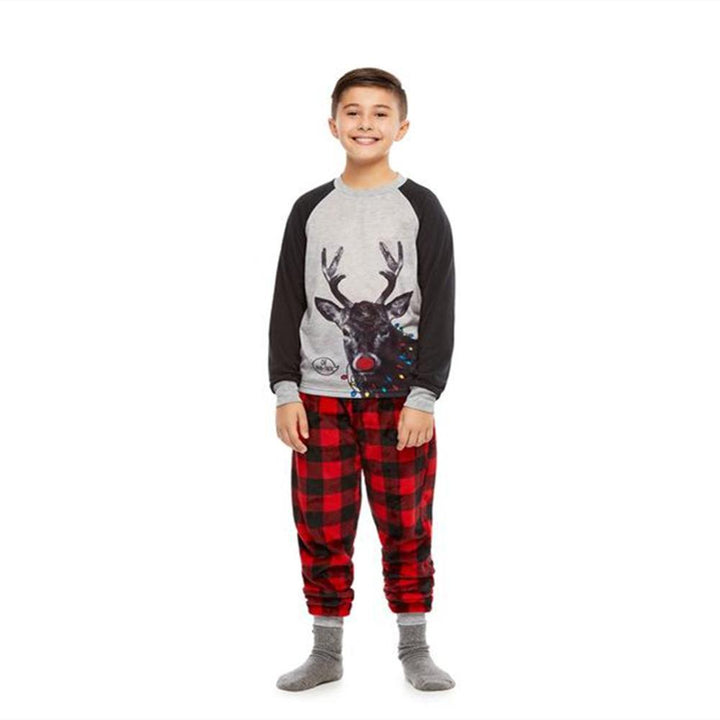 Familie Matchende Plaid Deer Print julepyjamas sæt