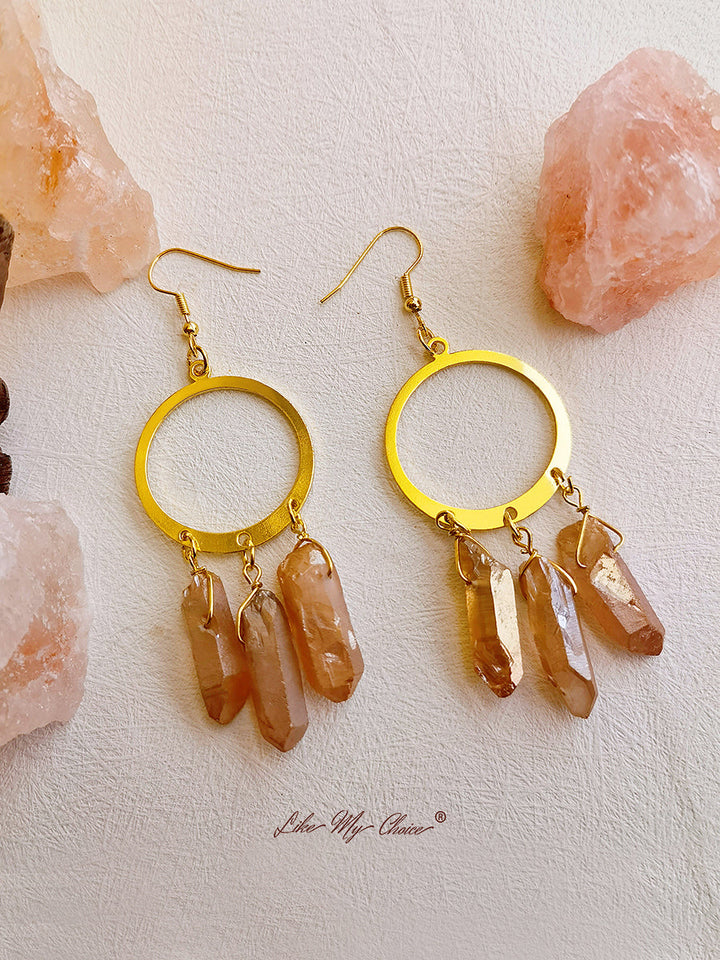 Pendientes Aros Hippie Cristal Cuarzo