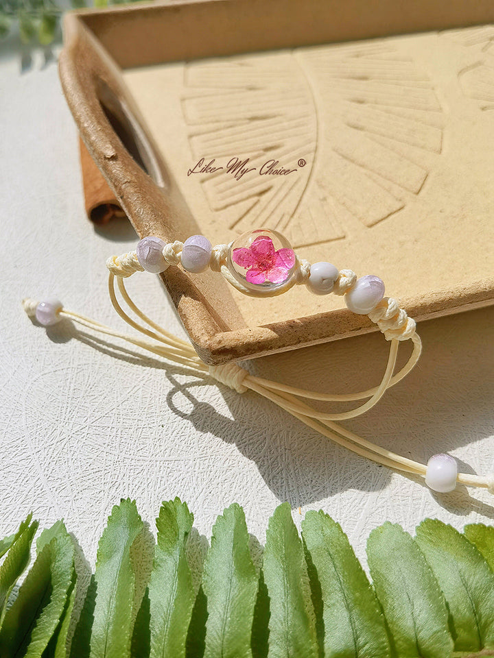 Cherry Blossom Time Stone Ceramic Braided Bracelet