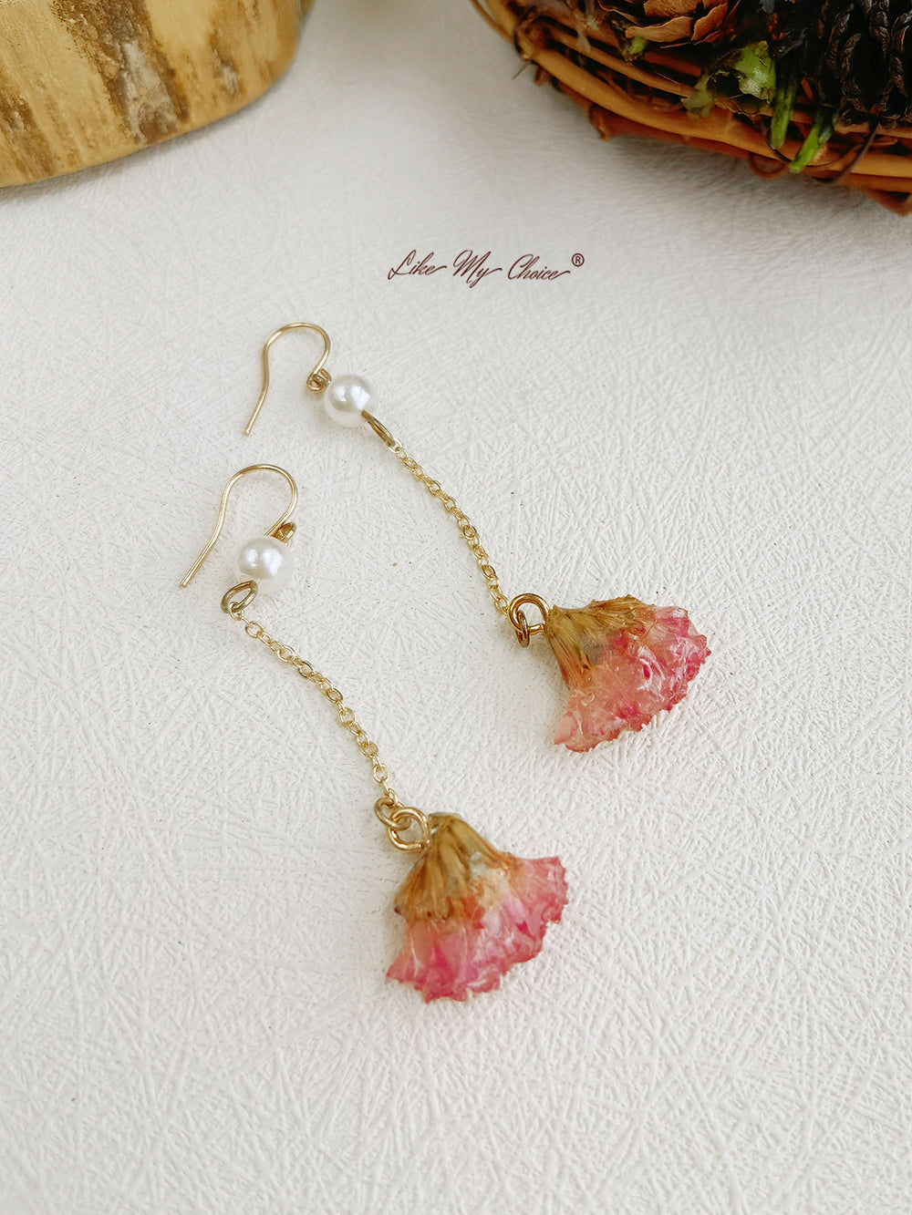 Pendientes de perlas epoxi de flores secas de resina Forget-Me-Not