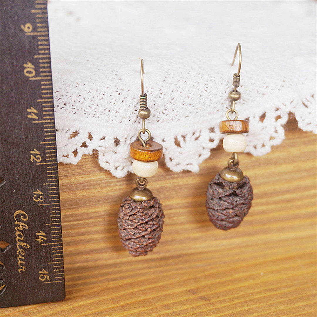 المجوهرات المصنوعة يدويا الرجعية أقراط الفاكهة المجففة الخشب الصلب