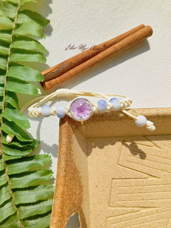 Geflochtenes Armband aus Keramik mit Kirschblütenzeitstein