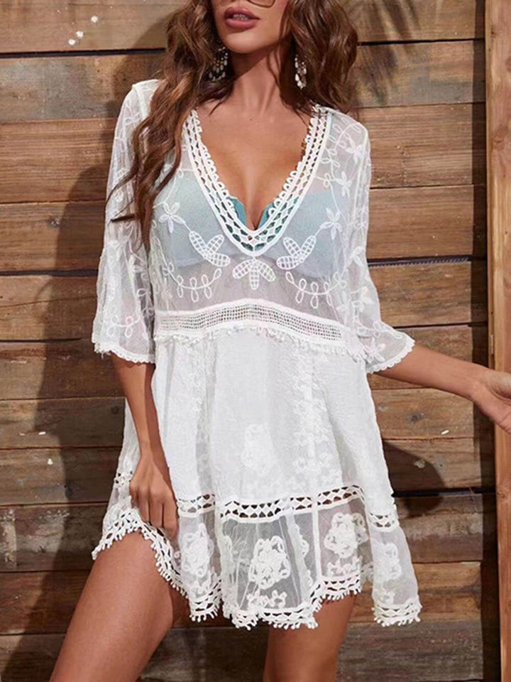 Vestido tipo pareo de bikini suelto para vacaciones en la playa con encaje