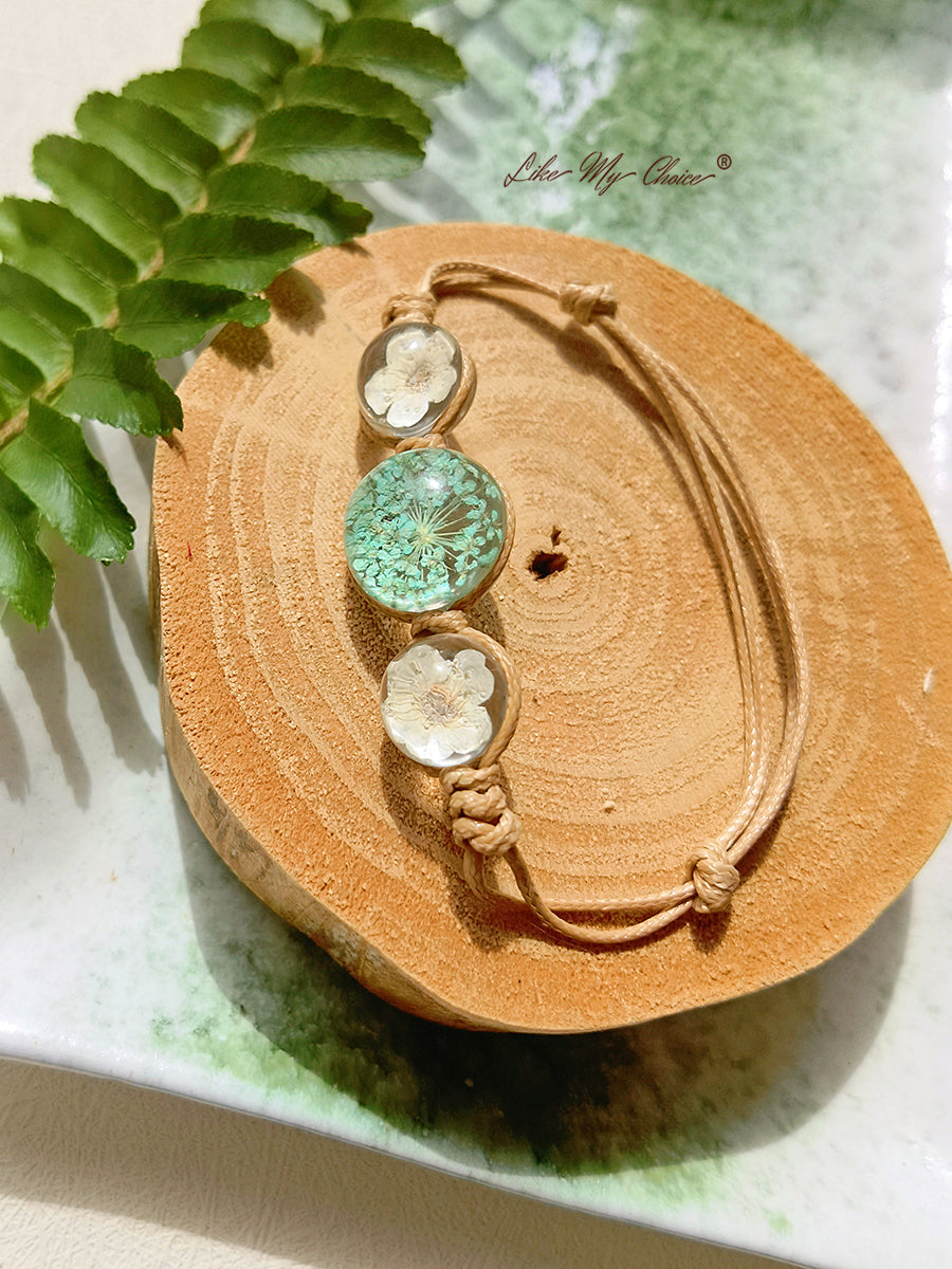 Flor de cerejeira pedra preciosa capa de vidro encantos corda ajustável pulseira pulseira