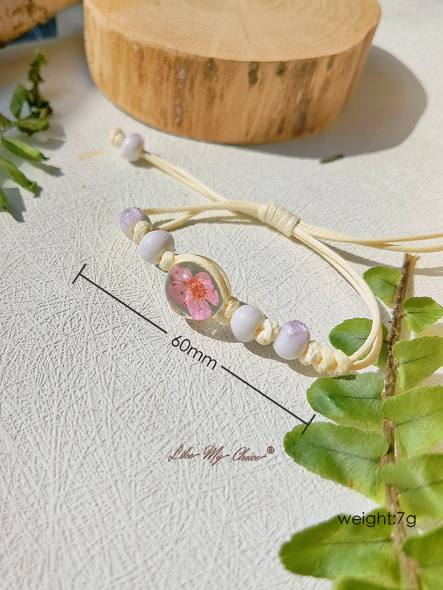 Pulsera trenzada de cerámica con piedra del tiempo de flor de cerezo