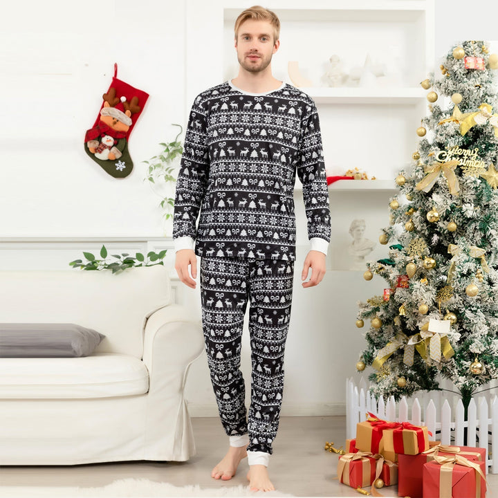 Kerst zwart-witte print familie bijpassende pyjamaset