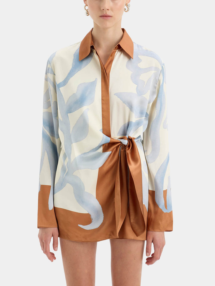 Kontrastfärg Tie-Dye Oregelbunden knutna trendig skjorta kort klänning