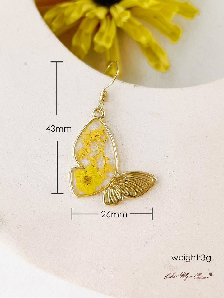 Koningin Lace vlinder gedroogde bloem oorbellen