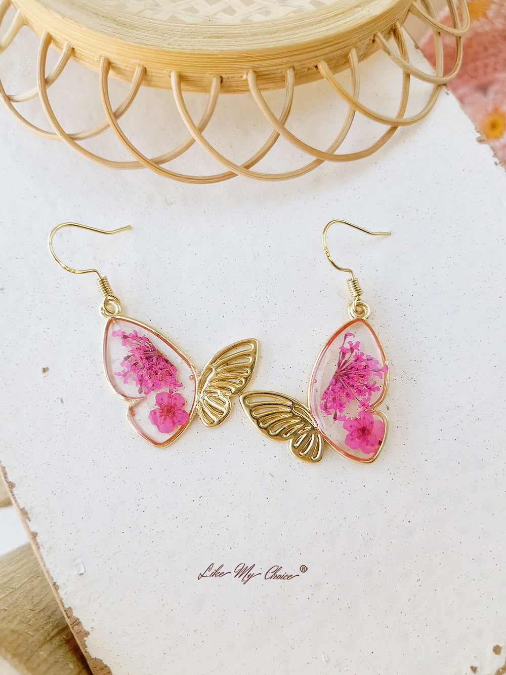 Queen Lace Schmetterling Trockenblumen Ohrringe