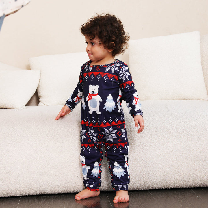 Ensemble de pyjamas assortis pour la famille de Noël Pyjama ours polaire bleu marine