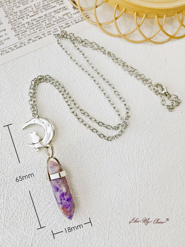 Moon & Cat Crystal Pendant Necklace 2 Pieces