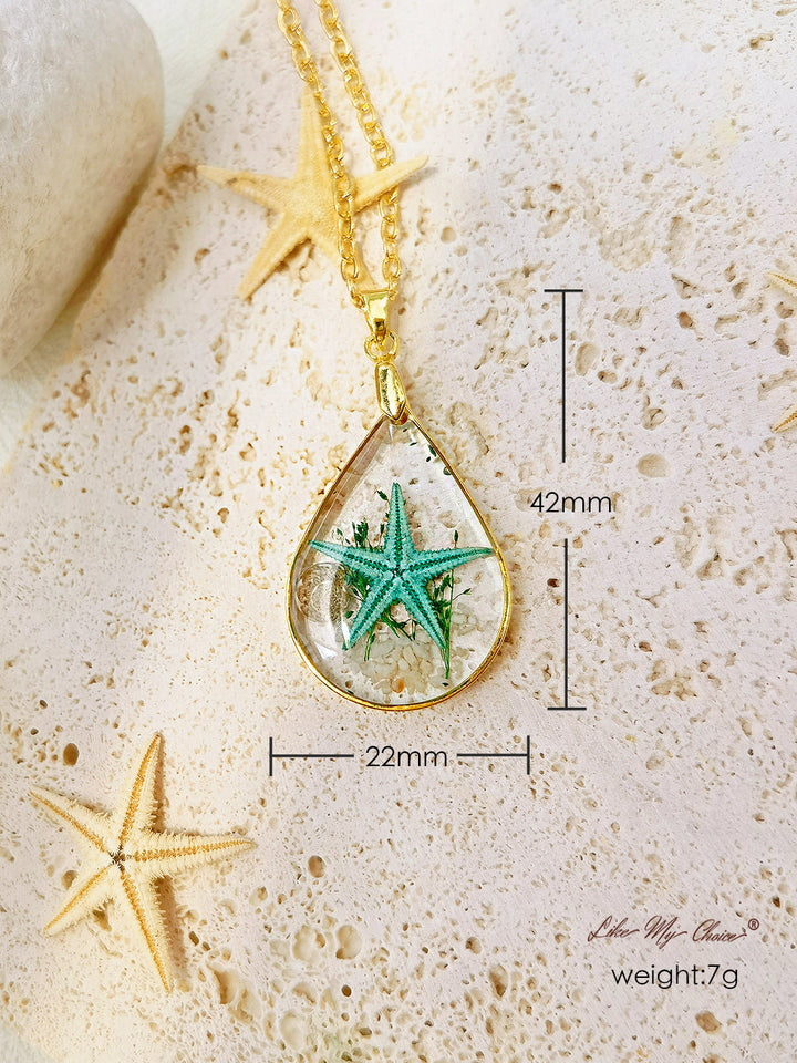 Naturligt sjöstjärna DIY Resin Epoxi Guld Halsband
