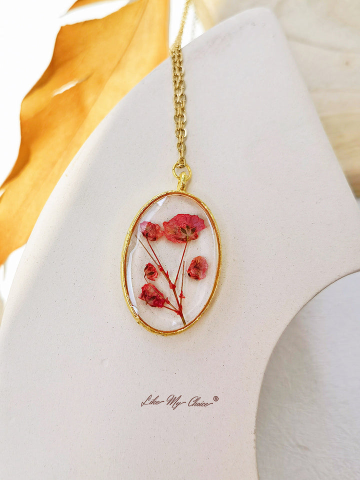 Handmade Red Narcissus Bud Pendant Necklace