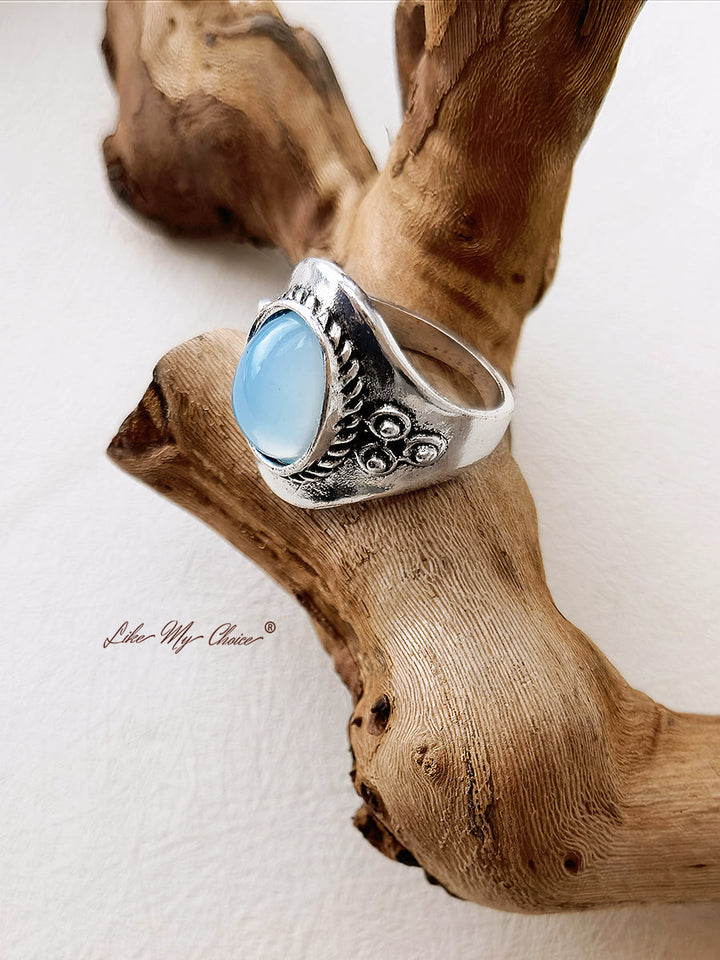 Blå ædelsten Boho ring