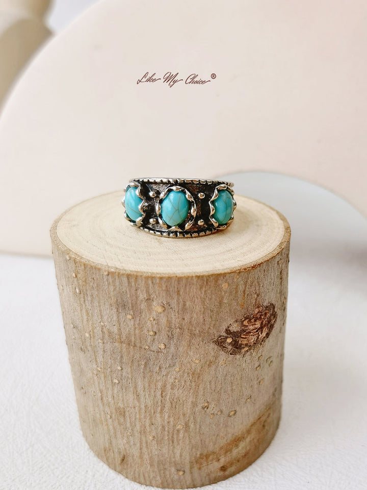 Boheemse ingelegde turquoise ring