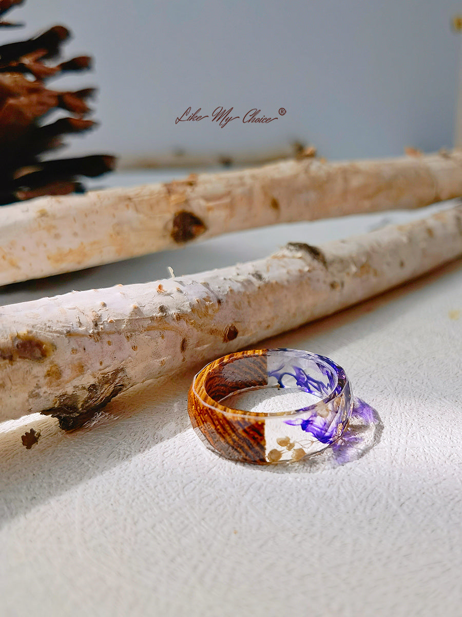 Gypsophila Magic Forest Wood Resin Ring