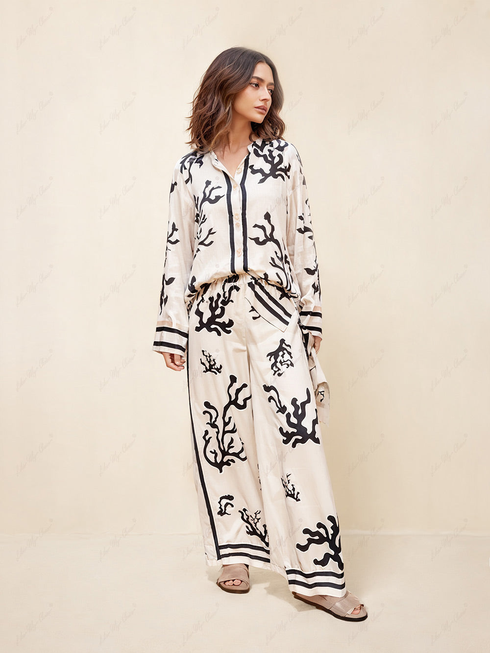 Hose mit weitem Bein und Silhouette-Print