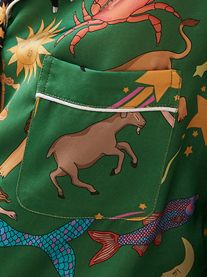 Conjunto de pijama con estampado de constelaciones verdes