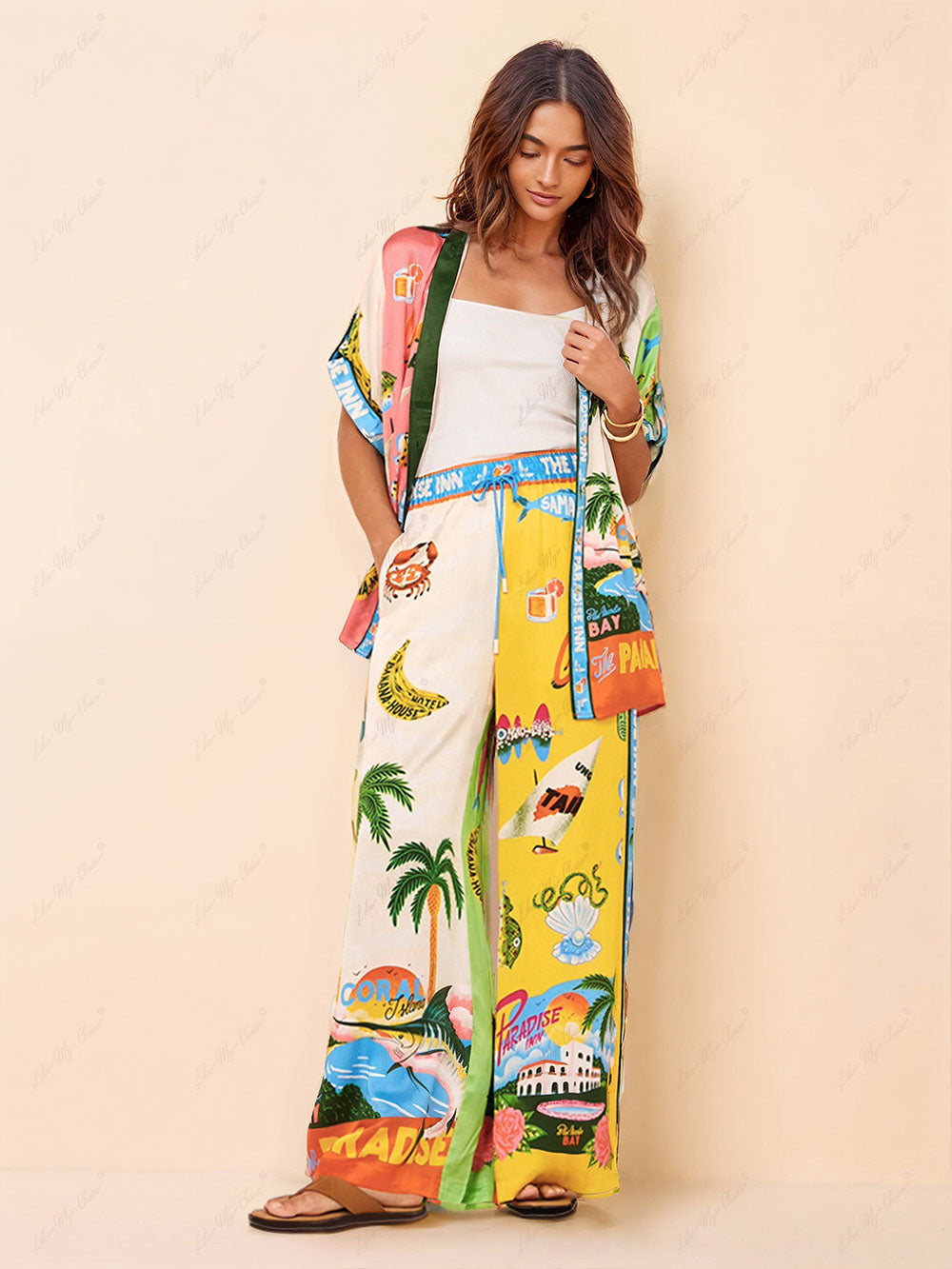 Sunny Beach zomerstijl bedrukte broek