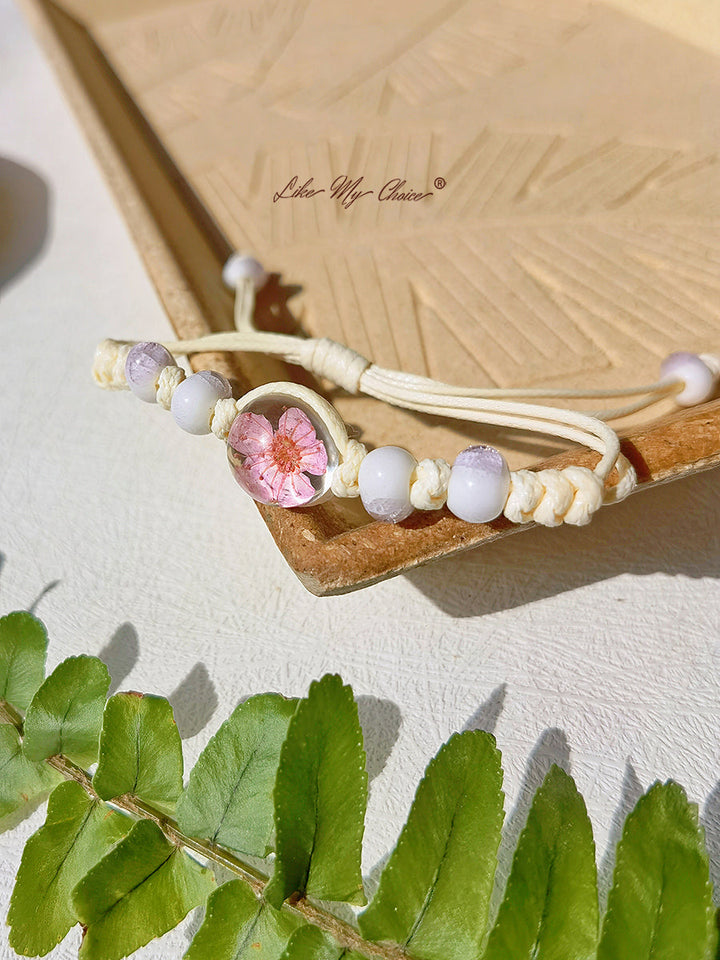 Pulsera trenzada de cerámica con piedra del tiempo de flor de cerezo