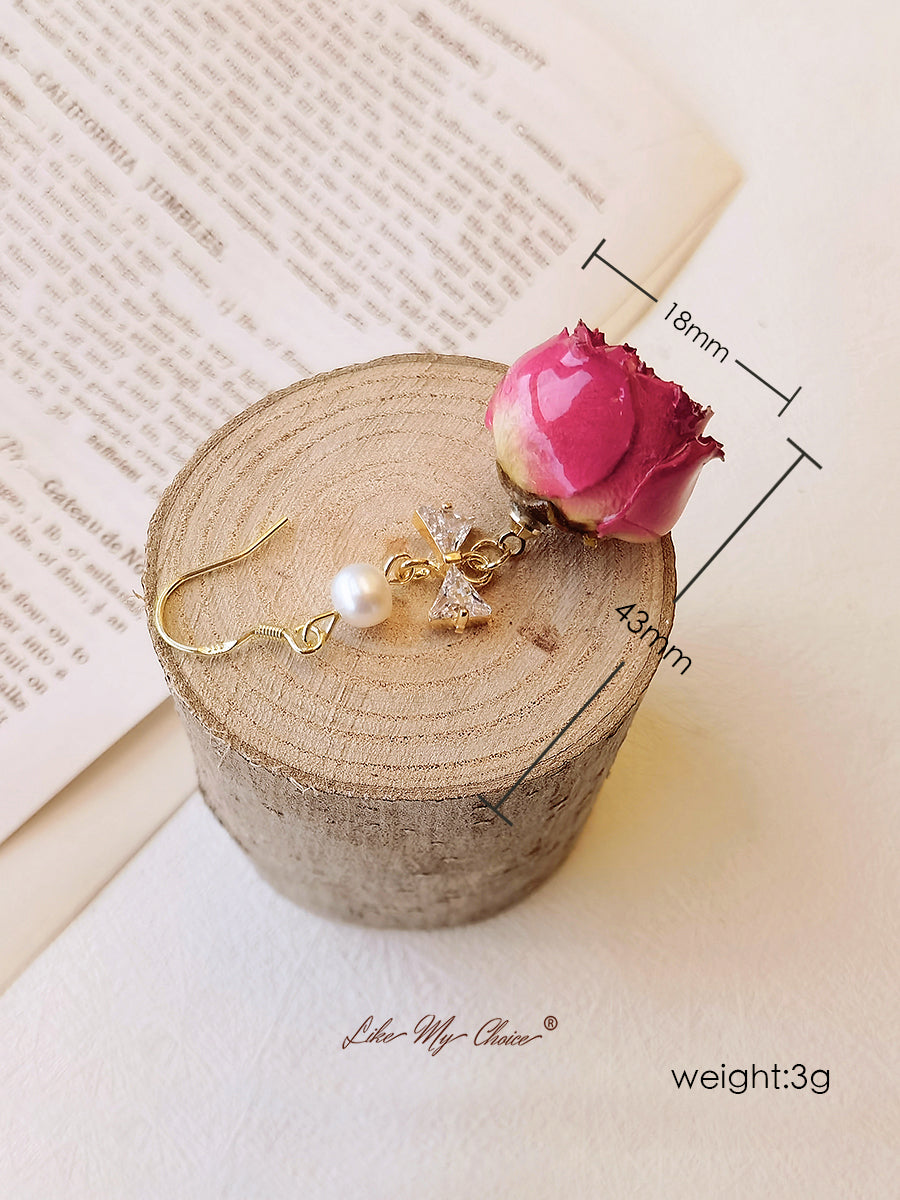 Pendientes de flores prensadas - Rosa vintage