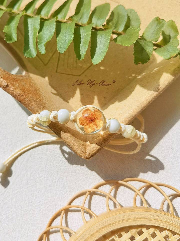 Pulsera trenzada de cerámica con piedra del tiempo de flor de cerezo