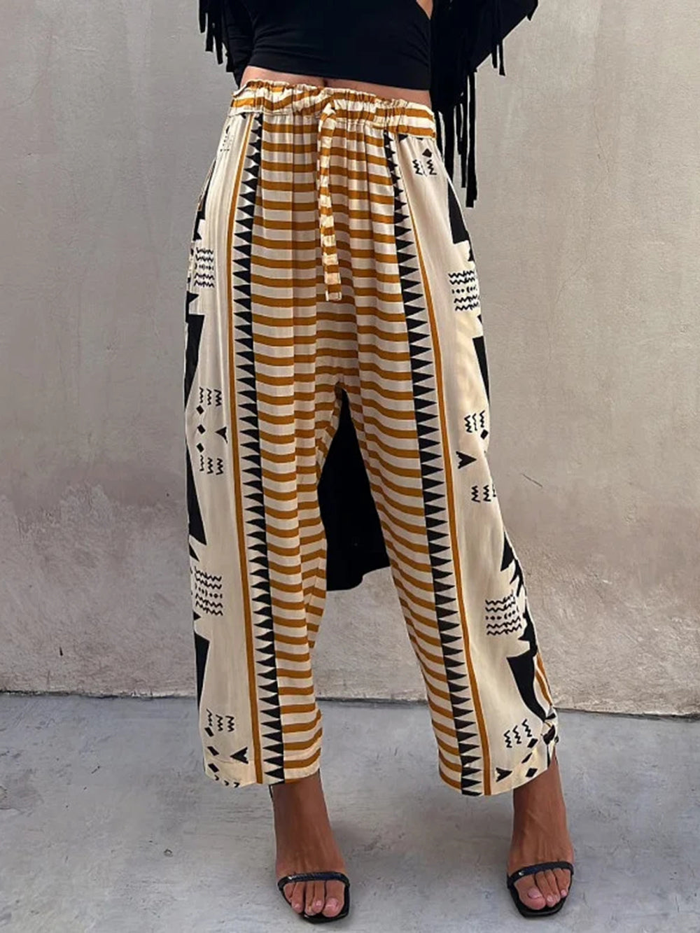 Boho Printed Harem Pants Mid-Rise Casual Byxor