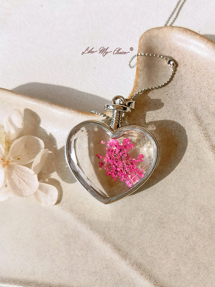 สร้อยคอหัวใจแก้วคริสตัลลายดอกไม้ลูกไม้ Queen Anne
