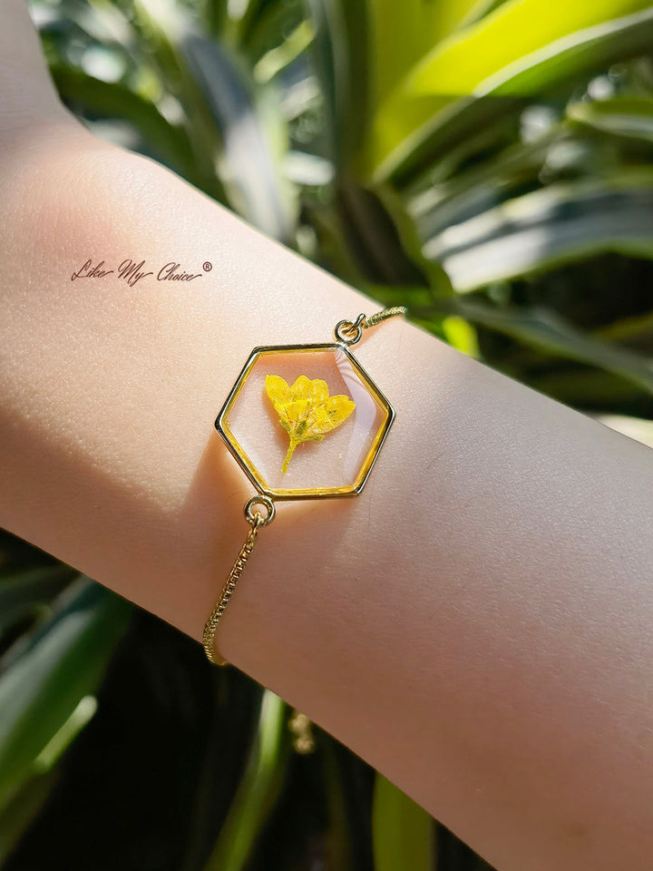 Narzissen-Armband aus natürlichem, getrocknetem Blumenharz