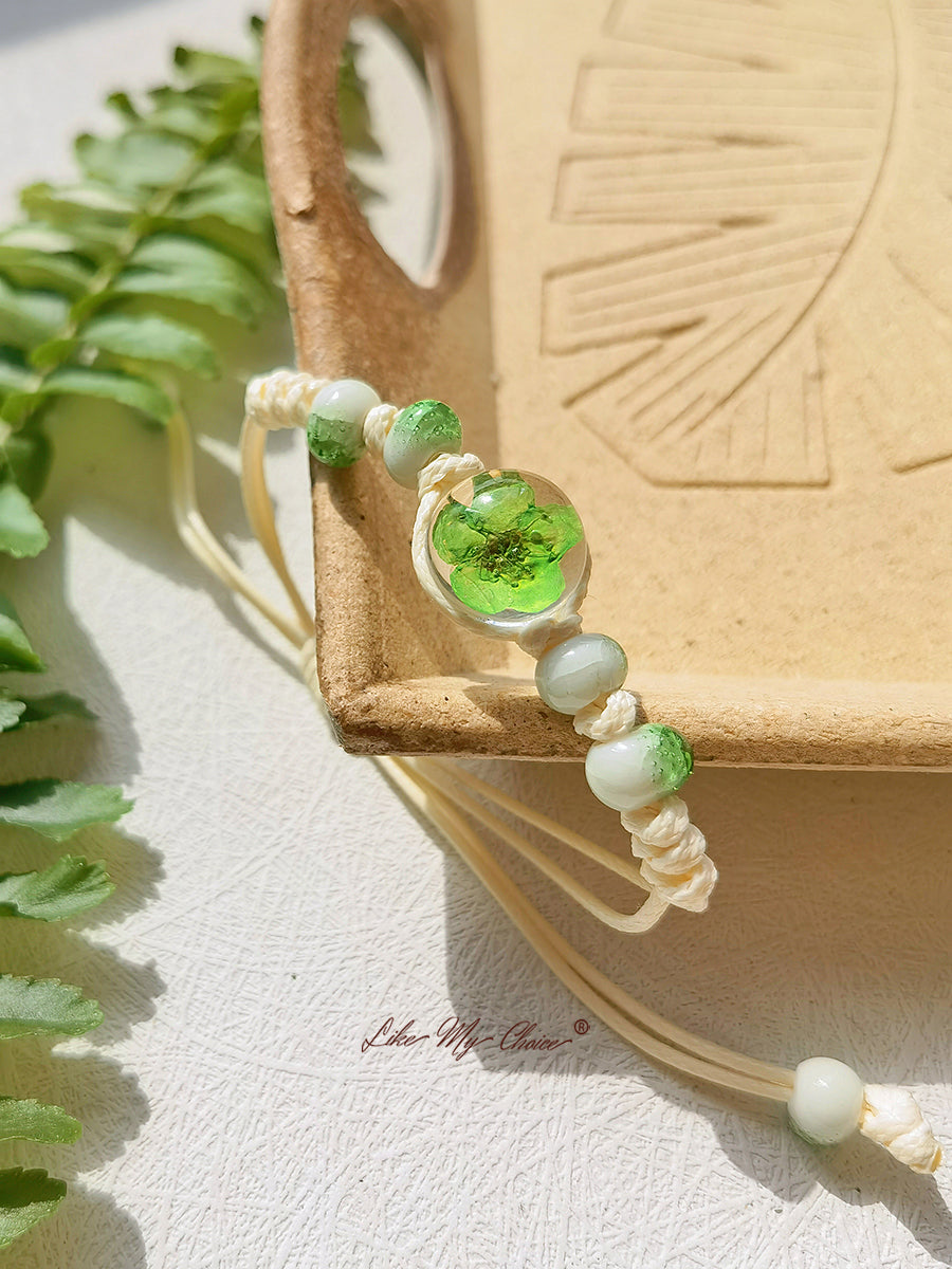 Pulsera trenzada de cerámica con piedra del tiempo de flor de cerezo