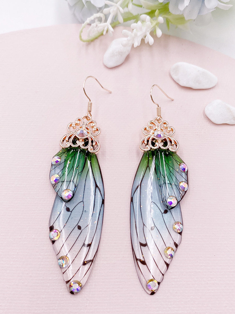 Butterfly Wing Grön Rhinestone Cicada Wing Crystal örhängen