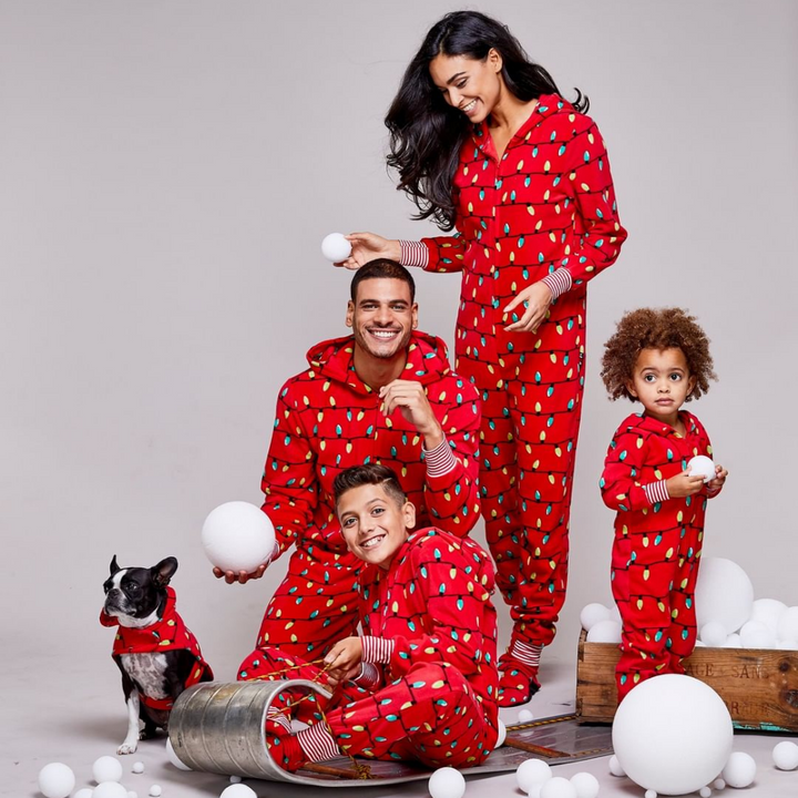 Ensemble de pyjama assorti à capuche avec ampoule de Noël rouge