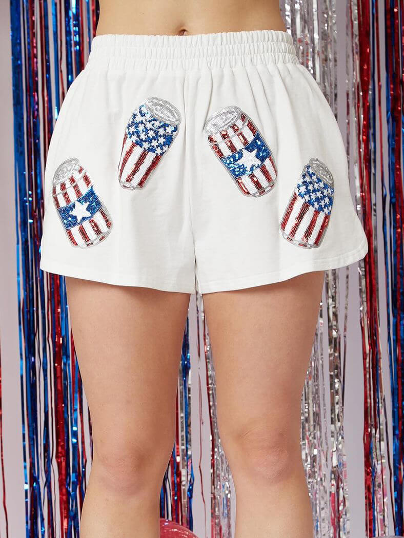 Pantalones cortos de lentejuelas del Día de la Independencia de moda Conjunto informal suelto de dos piezas