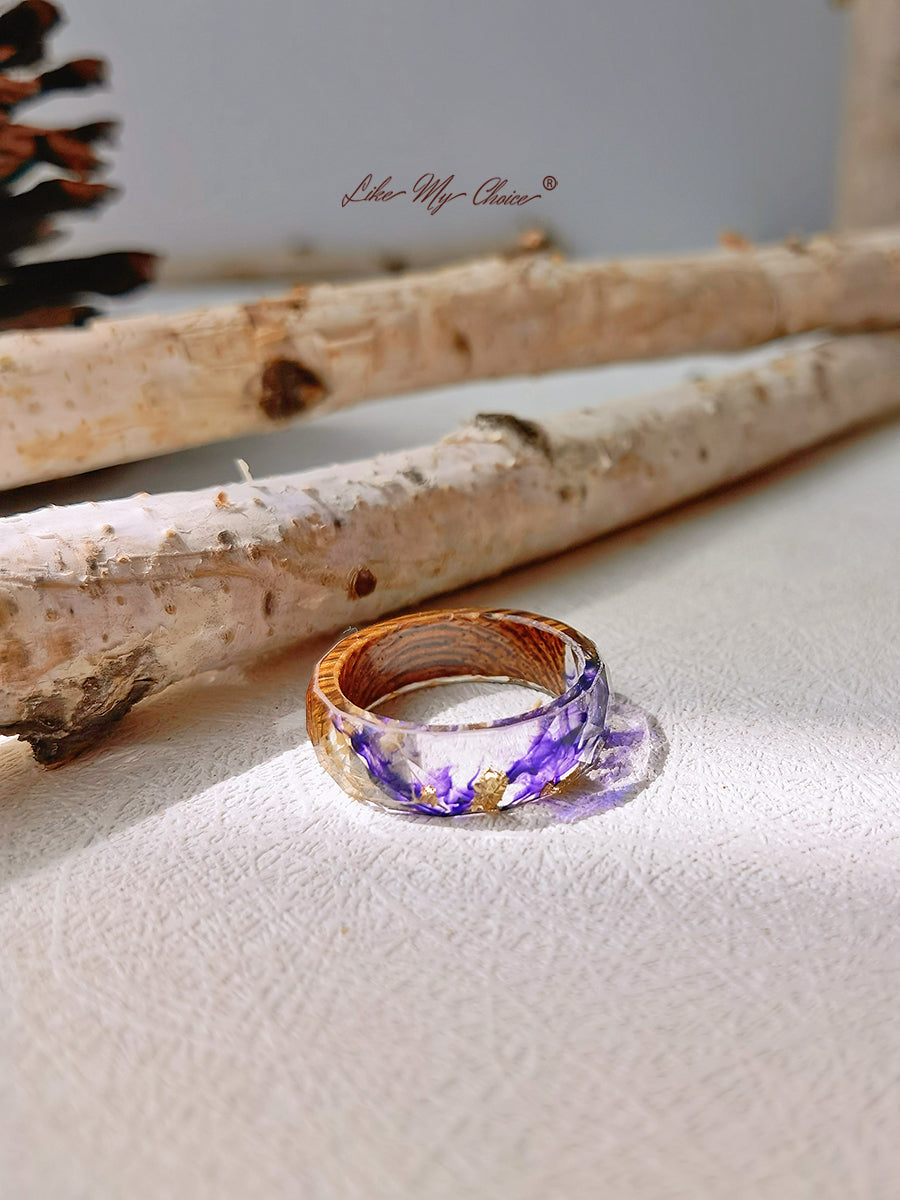 Gypsophila Magic Forest Wood Resin Ring