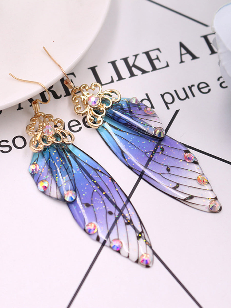 Butterfly Wing Blue Rhinestone Cicada Wing Crystal øreringe