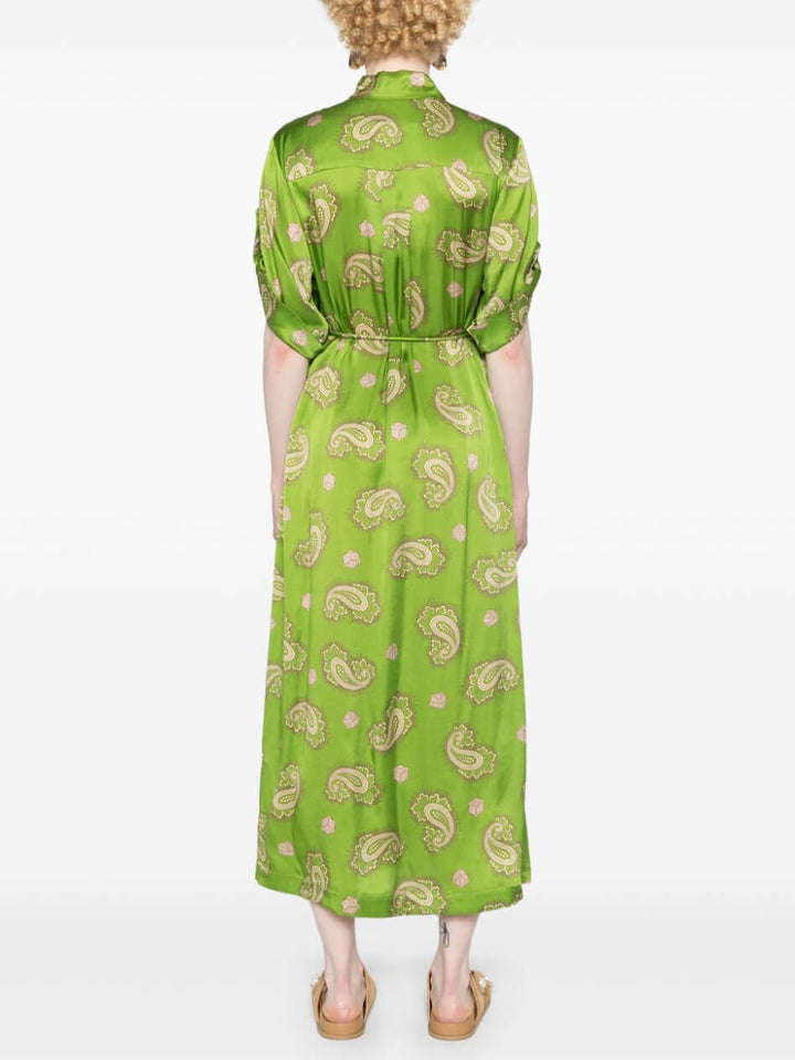 Exquisite Satin Paisley Print tie Midi Dress