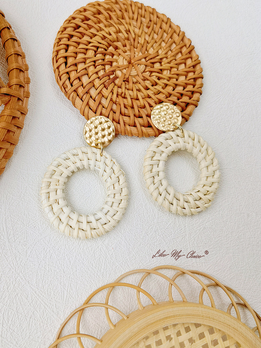 Flower Handwoven Rattan Earrings