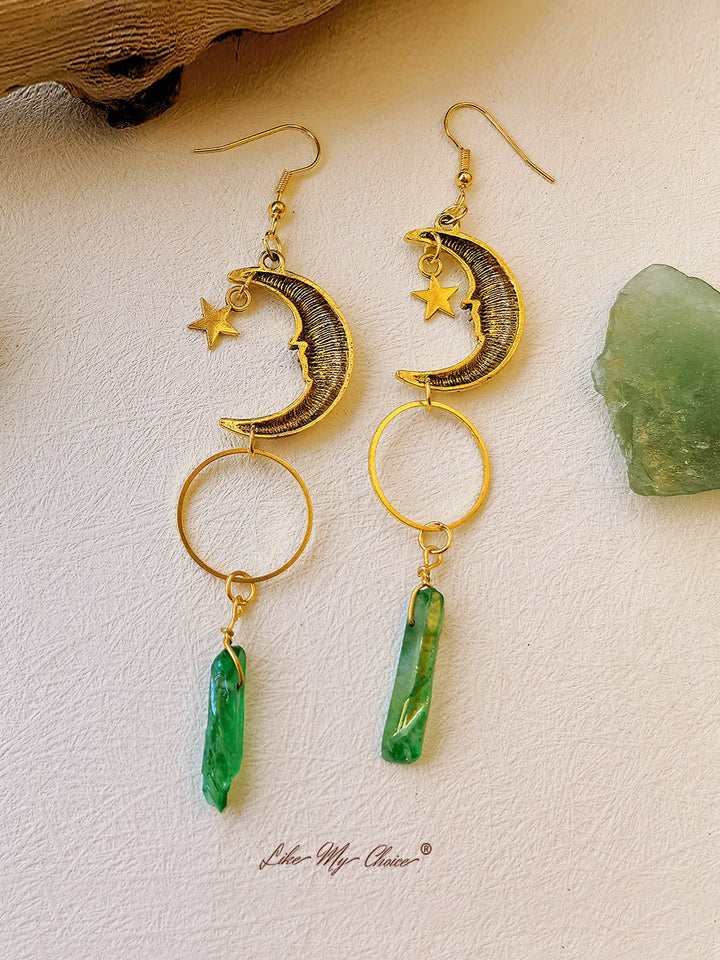 Pendientes Boho Crescent Cristal Verde